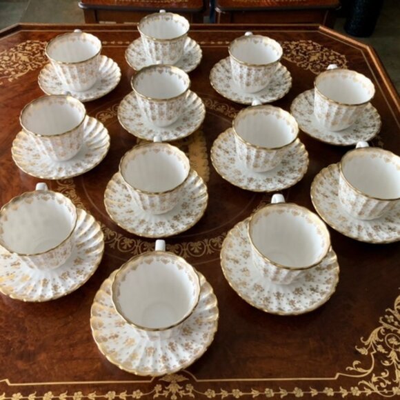 Pre-owned Spode Fleur De Lys Gold Cup & Saucer Set Lot Of 12 - Picture 1 of 9